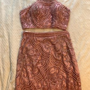 High neck, beaded Sherri hill dress